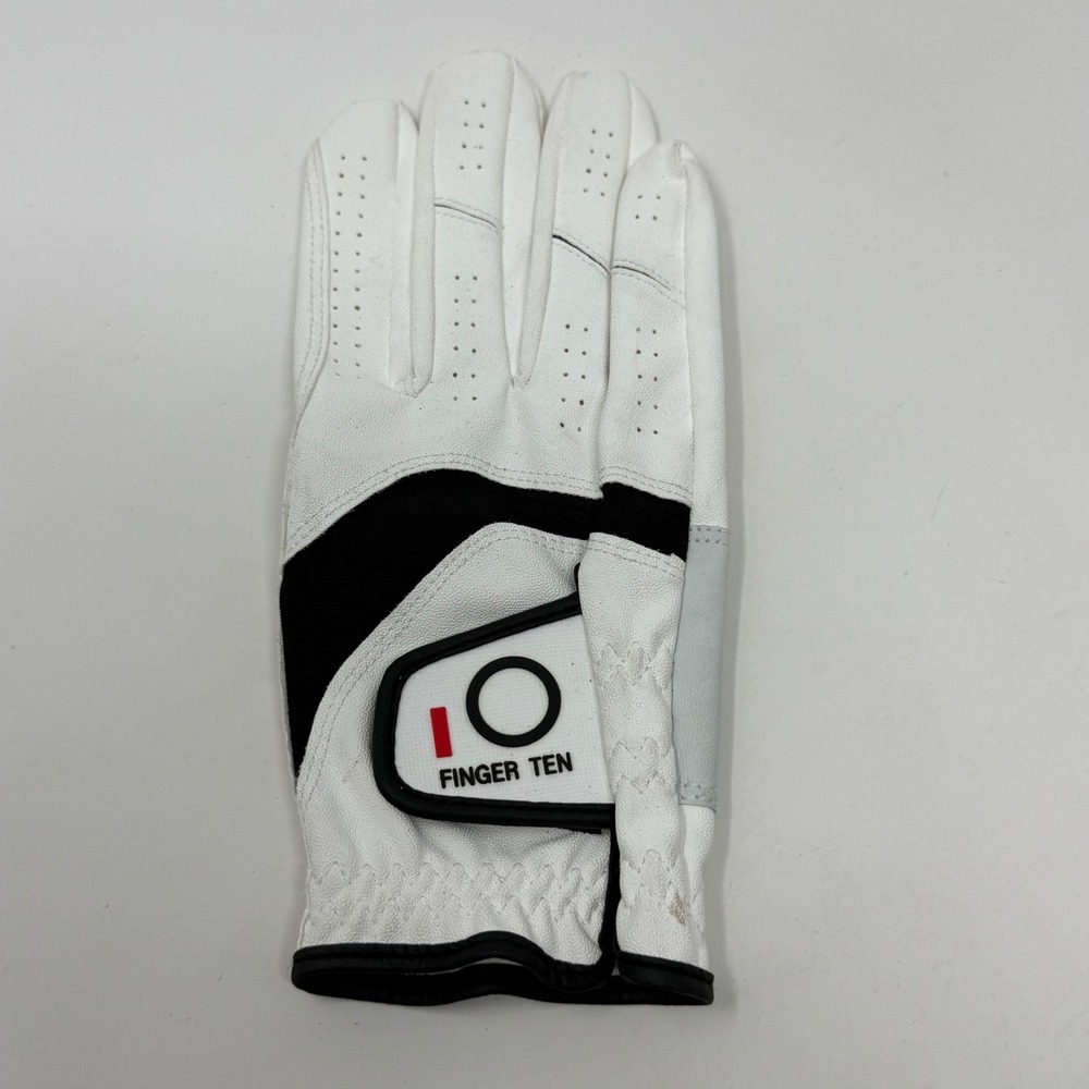 Finger Ten Mens Golf Glove White Black Right Hand Size M Synthetic Leather Grip